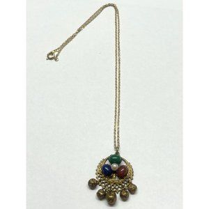 Vintage stone beaded charm pendant necklace